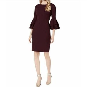 Calvin Klein Womens Purple Sheath Tiered Bell Sleeve Dress Size 10
